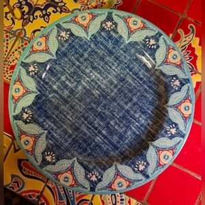 Better Homes & Gardens Blue Blume Geometric Design Melamine 4 Dinner Plates NWT